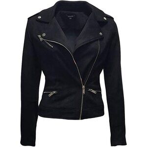 Women's Faux Suede Jacket Long Sleeves Zipper Up Casual Outwear Black